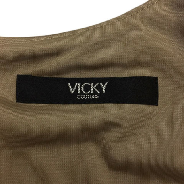 VICKY(ビッキー)のビッキー couture ワンピース Aライン ミニ ボーダー 半袖 2 茶 レディースのワンピース(ミニワンピース)の商品写真