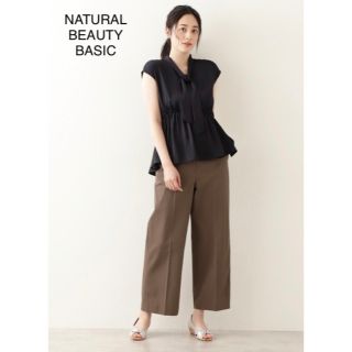 ナチュラルビューティーベーシック(NATURAL BEAUTY BASIC)のNATURAL BEAUTY BASIC サテンギャザーボウタイブラウス(シャツ/ブラウス(半袖/袖なし))