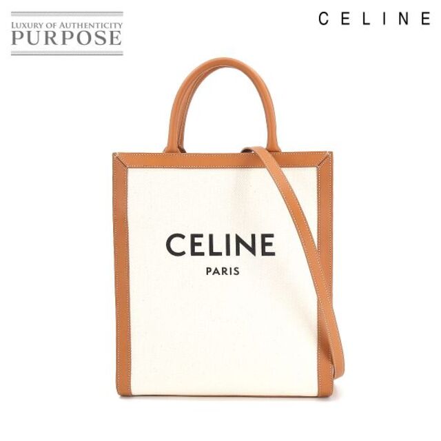 未使用 展示品 セリーヌ CELINE スモール バーティカル カバ 2way トート ショルダー バッグ キャンバス レザー ナチュラル タン VLP 90185223