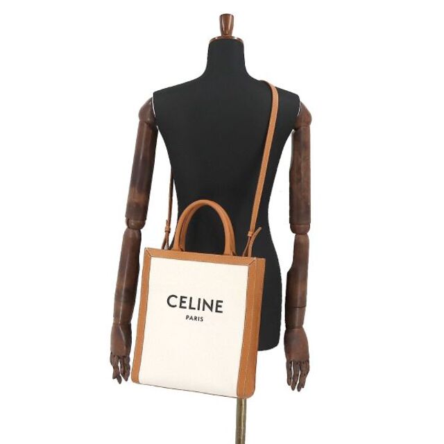 未使用 展示品 セリーヌ CELINE スモール バーティカル カバ 2way トート ショルダー バッグ キャンバス レザー ナチュラル タン  VLP 90185223