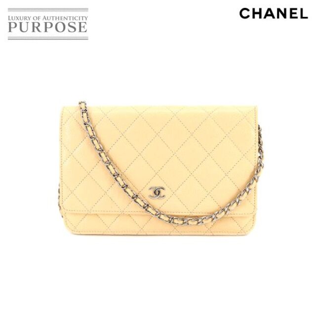 シャネル CHANEL マトラッセ チェーン ウォレット 長財布 キャビアスキン ライトベージュ A33814 シルバー 金具 VLP 90186428