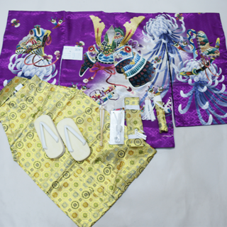 七五三 五歳 男児 羽織袴フルセット 紫地 兜 菊 袴変更可能 NO38747(和服/着物)