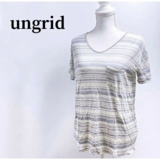 アングリッド(Ungrid)のungridアングリッドボーダーTシャツテンセルグレーVネック胸ポケット灰色(Tシャツ(半袖/袖なし))