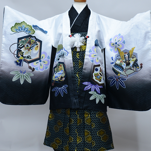 七五三 五歳 男児 羽織袴フルセット L寸 白地 鷹 袴変更可能 NO38803