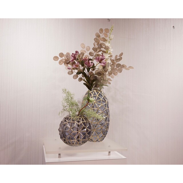 花瓶 フラワーベース 新品 造花付き オブジェ モダン ガラス