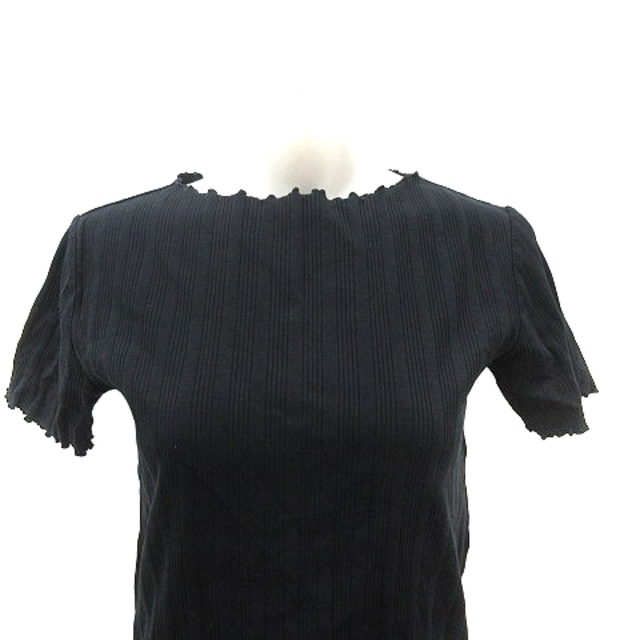 grove(グローブ)のグローブ ニットカットソー スラッシュドネック リブ フリル 半袖 M 黒 レディースのトップス(ニット/セーター)の商品写真