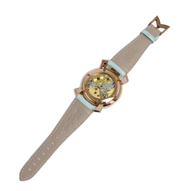 ガガミラノ マヌアーレ 48MM 手巻き 腕時計 型押しカーフレザー ライトブルー 青 5011.03S 箱付 訳あり GaGa MILANO（新品・未使用品）