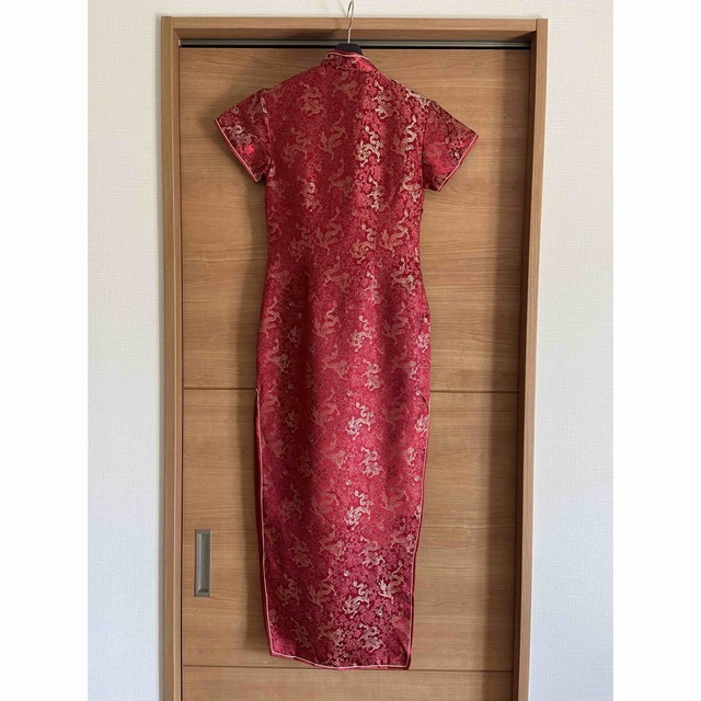 チャイナドレス 赤×ゴールド 半袖 ロングドレス  レディースのフォーマル/ドレス(その他ドレス)の商品写真