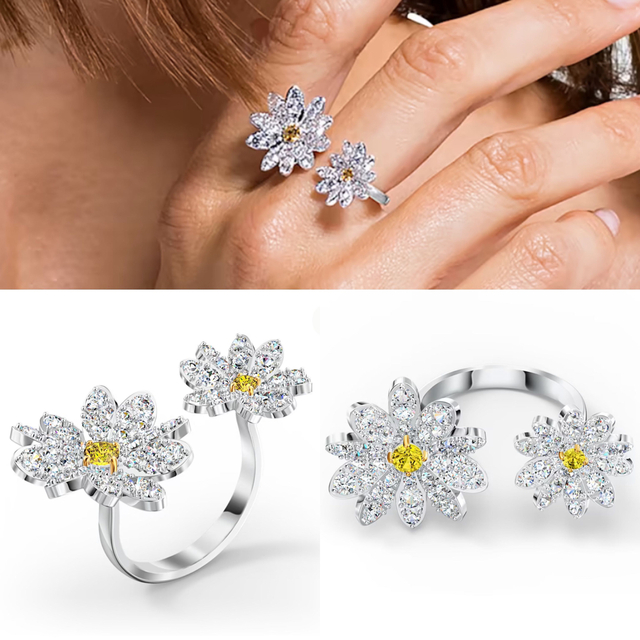 SWAROVSKI(スワロフスキー)のまる様⭐︎Swarovskiエターナルフラワーのダブルフラワーリング レディースのアクセサリー(リング(指輪))の商品写真