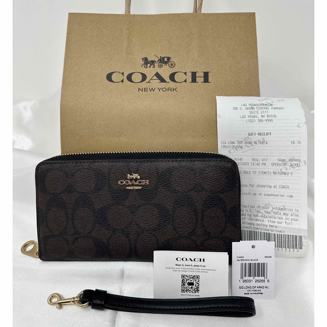 新品未使用品コーチ袋付きCOACHシグネチャーブラウンブラック-