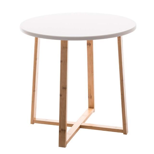 カフェテーブル リビングテーブル 丸型 竹製 コーヒーテーブル 白 ホワイト 軽