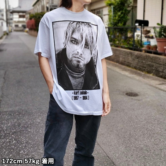カート・コバーン Tシャツ 半袖 KURT COBAIN 追悼 バンドTシャツ サイズ:メンズ XL 相当 ビッグサイズ ホワイト 【新品】