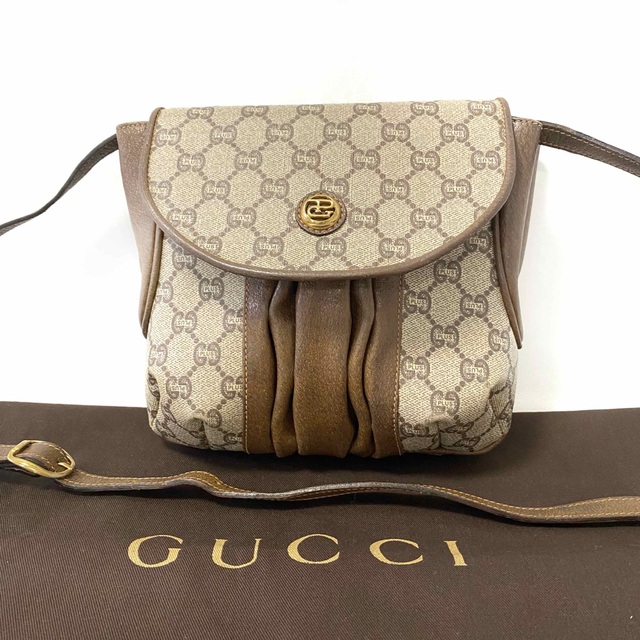 GUCCI オールドグッチ ショルダーバッグ ベージュ GGプラス レザー ...