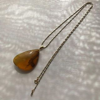 琥珀 アンバーペンダントトップ 虫入り K18 ネックレスチェーン付の