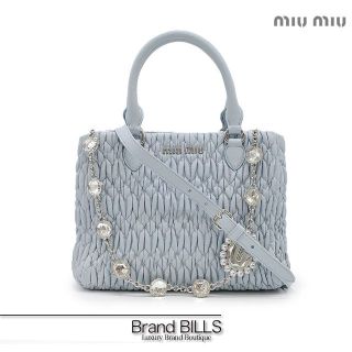 明日迄価格 MIUMIU ナッパクリスタル マテラッセ バッグ ライトブルー約105cmショルダー長さ