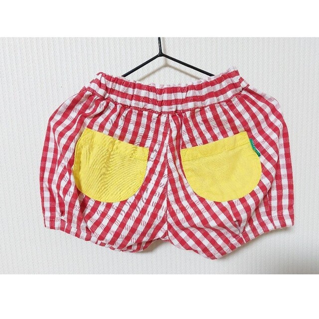 Petit jam(プチジャム)のpetit jam プチジャム　赤チェックパンツ　ロバ　蝶々　80㎝ キッズ/ベビー/マタニティのベビー服(~85cm)(パンツ)の商品写真