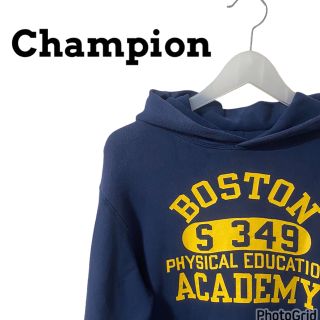 チャンピオン(Champion)のchampionチャンピオン　パーカー　フード付き　ロゴ入り　ネイビー　L 古着(パーカー)