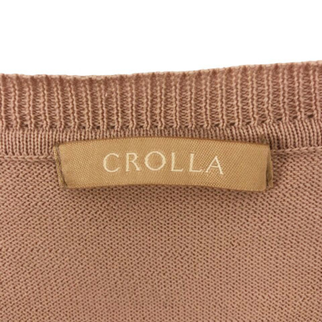 CROLLA(クローラ)のクローラ ニット ラウンドネック ビジュー パール ビーズ 半袖 ピンクベージュ レディースのトップス(ニット/セーター)の商品写真