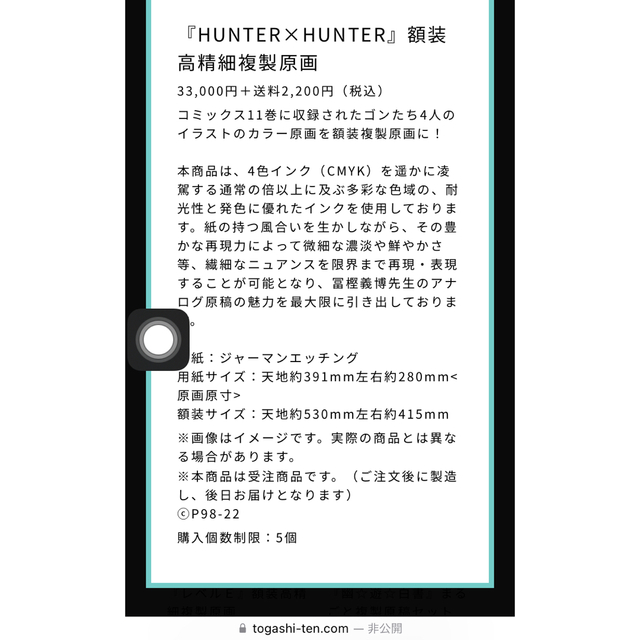 冨樫義博展受注商品　HUNTER×HUNTER 高精細複製原画エンタメ/ホビー