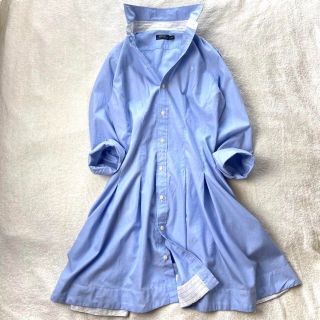 ポロラルフローレン(POLO RALPH LAUREN)の2点セットポロラルフローレン シャツ ワンピース ブルー 水色 ロゴ入り 長袖(ひざ丈ワンピース)