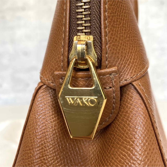 極美品】WAKO 銀座和光 サフィアーノ キャメル ゴールド金具 ハンドバッグ-
