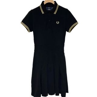 極美品★FRED PERRY ニットワンピース マキシ丈 月桂樹ロゴ 黒 38