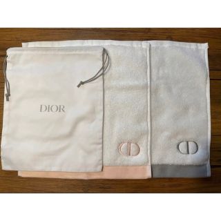 ディオール(Dior)のディオール ビューティ オリジナル ミニ ハンドタオル 2枚セット&巾着 限定♡(ハンカチ)