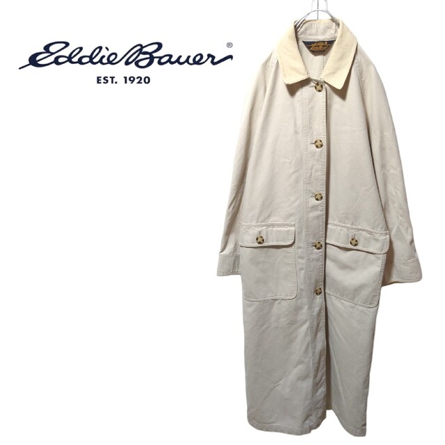 【Eddie Bauer】80's 黒タグ コーデュロイ襟ロングコート A654