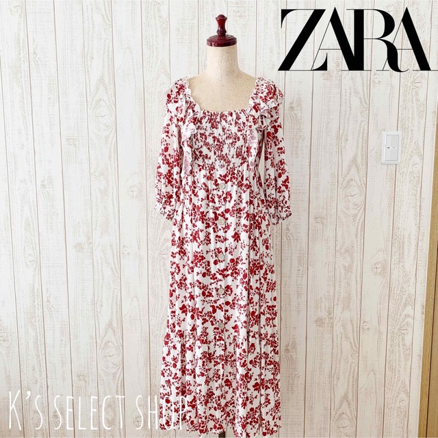 ZARA(ザラ)の【ZARA】花柄 フリル ロングワンピース M レディースのワンピース(ロングワンピース/マキシワンピース)の商品写真