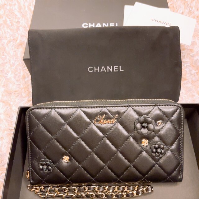 新品未使用　箱入☆CHANEL カメリア　長財布  ブラック 黒　クルーズ