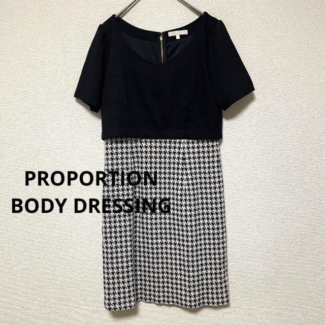 PROPORTION BODY DRESSING(プロポーションボディドレッシング)の2628プロポーションボディドレッシング ドッキングミニワンピース無地×千鳥格子 レディースのワンピース(ミニワンピース)の商品写真