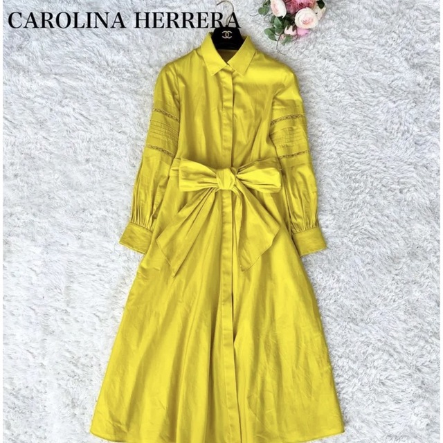 CAROLINA HERRERA(キャロライナヘレナ)のキャロリーナヘレラ 上品 シャツワンピース ウエストリボン レディースのワンピース(ロングワンピース/マキシワンピース)の商品写真
