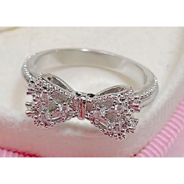 最高品質！！　リボン✨シルバー✨925 リング　指輪　SONAダイヤモンド レディースのアクセサリー(リング(指輪))の商品写真