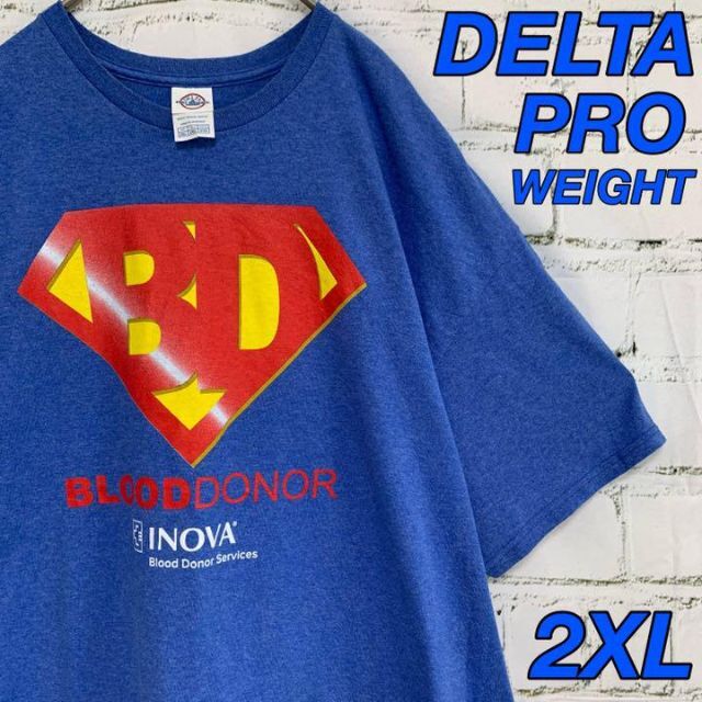 DELTA PRO WEIGHT 2XL ブルー　USA古着　Tシャツ　半袖 メンズのトップス(Tシャツ/カットソー(半袖/袖なし))の商品写真