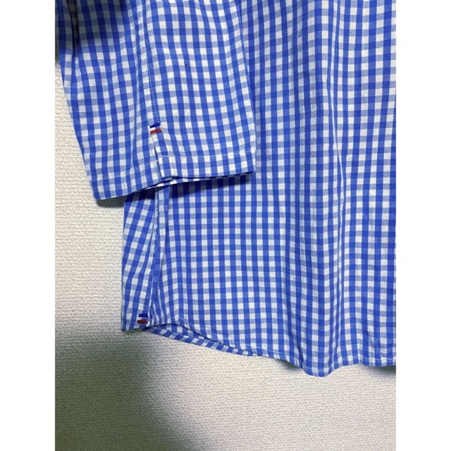 NATURAL LAUNDRY(ナチュラルランドリー)のナチュラルランドリー　ギンガムチェックシャツ　日本製　青　ブルー　丸襟 レディースのトップス(シャツ/ブラウス(長袖/七分))の商品写真