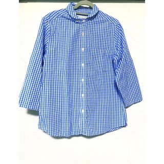 ナチュラルランドリー(NATURAL LAUNDRY)のナチュラルランドリー　ギンガムチェックシャツ　日本製　青　ブルー　丸襟(シャツ/ブラウス(長袖/七分))