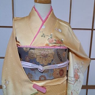 正絹 花車文 金駒刺繍 やまと誂 暈し染め 金彩 長襦袢付6点セット-