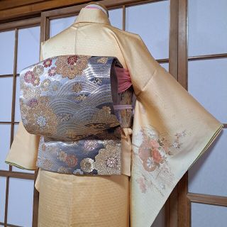 正絹 花車文 金駒刺繍 やまと誂 暈し染め 金彩 長襦袢付6点セットの