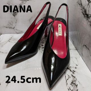 ダイアナ(DIANA)の【超美品】★DAIANA★エナメルパンプス☆24.5cm☆黒(ハイヒール/パンプス)