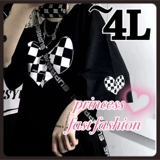【~4L／男女兼用】格子ハート型＊半袖Tシャツ＊大きいサイズ＊レディース＊メンズ(Tシャツ(半袖/袖なし))
