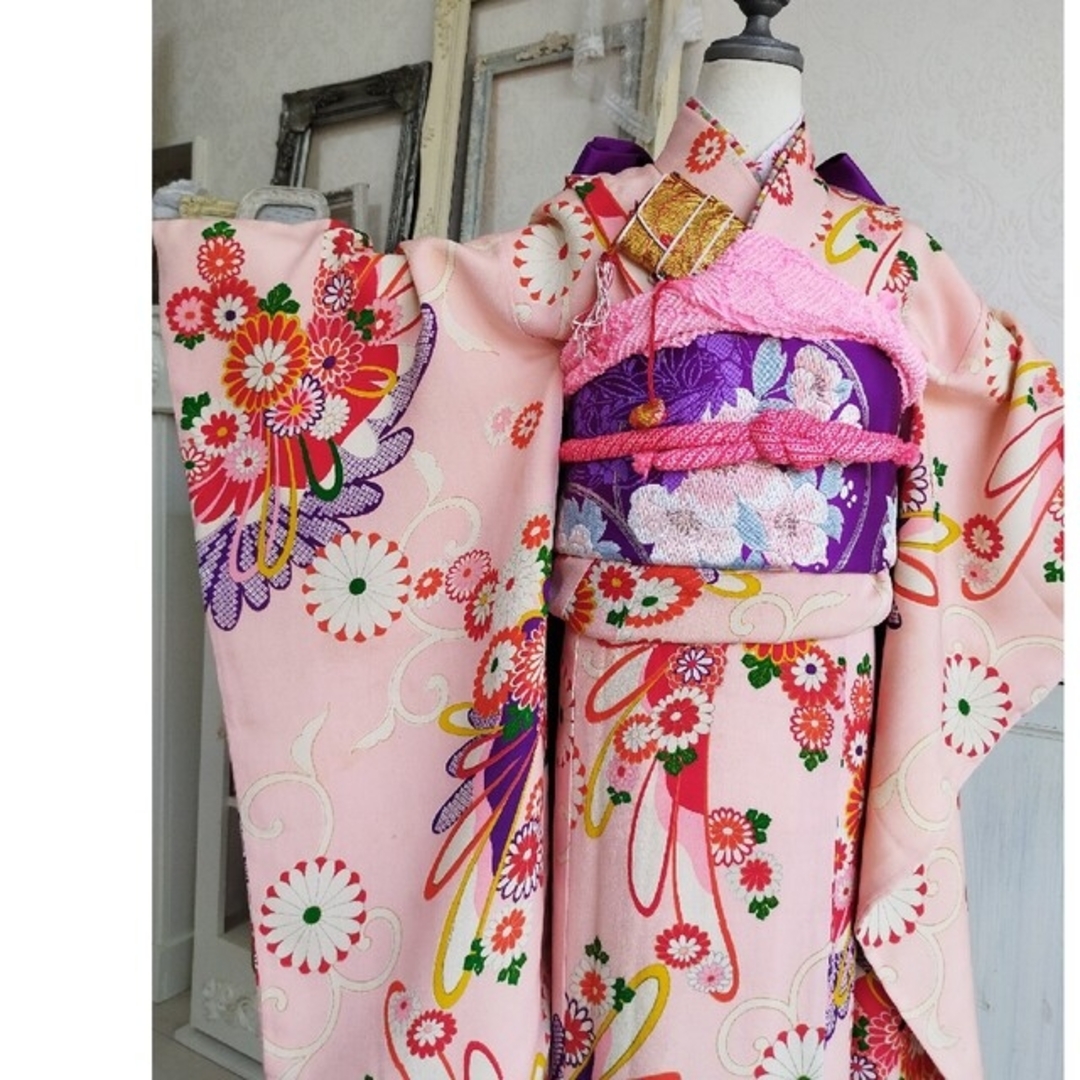 アンティーク薄いピンクの着物に紫のだらり帯☆ stuff.liu.se