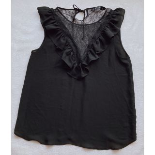 ザラ(ZARA)のZARA ザラ シースル チュールレース ノースリ タンクトップ 黒 M(タンクトップ)