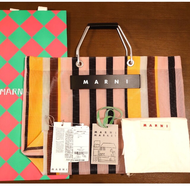 MARNI マルニ ストライプ トートバッグ ローズソルベ 数量限定セール
