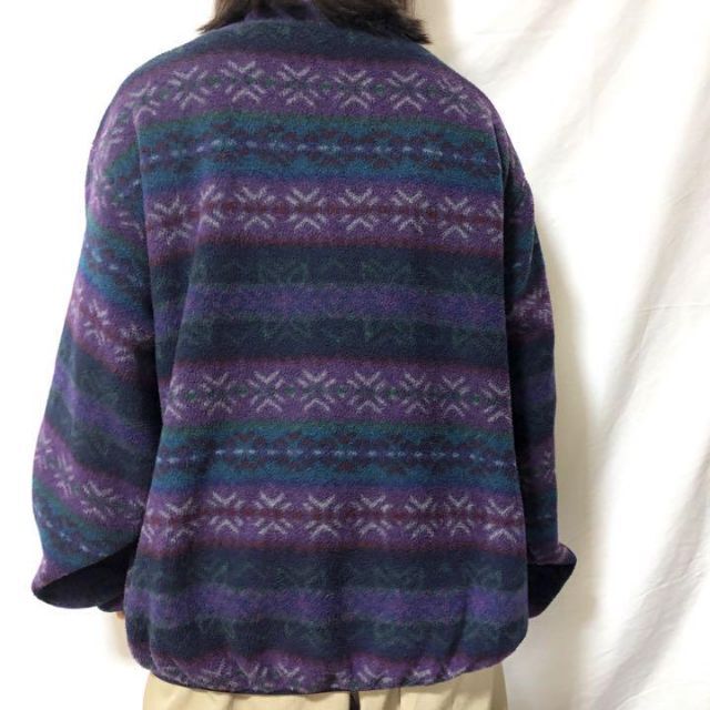 USA製 ランズエンド 総柄フリース 90s 希少 ハーフボタン 古着 be9