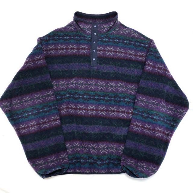 LANDS’END(ランズエンド)のUSA製 ランズエンド 総柄フリース 90s 希少 ハーフボタン 古着 be9 メンズのジャケット/アウター(ブルゾン)の商品写真