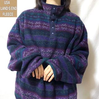 LANDS'END - USA製 ランズエンド 総柄フリース 90s 希少 ハーフボタン ...