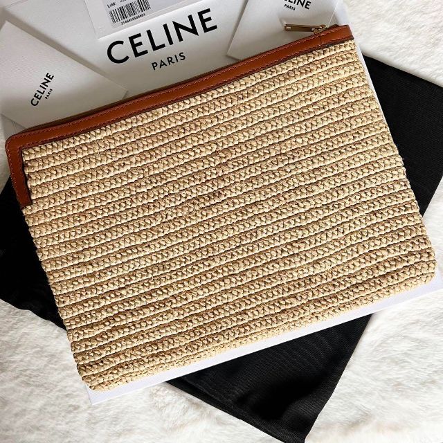 CELINE セリーヌ スモールポーチ ラフィア トリオンフ パッチ付