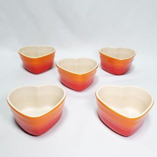 ルクルーゼ(LE CREUSET)のル クルーゼ　ハート ココット オレンジ　5個セット　ユーズド品(食器)