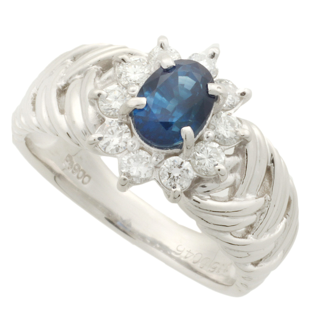 【本物保証】 鑑付 新品同様 リング Pt900 天然コランダム ブルーサファイア 1.16ct 1ct up メレダイヤ 0.46ct 13号 ノーブランド No brandアクセサリー