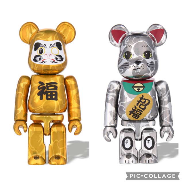 値下・値下げ BE@RBRICK BAPE 招き猫 銀メッキ/達磨 金メッキ1000% 2